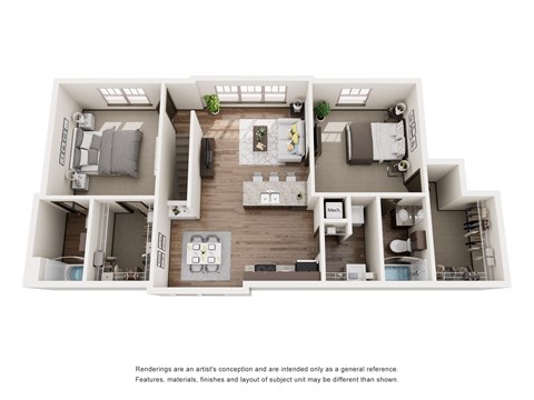 Floor plan for 2 beds, 2 baths, 1212 sqft
